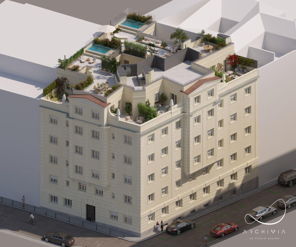 Representación del proyecto Debod Homes, la mejor vivienda de lujo en madrid centro
