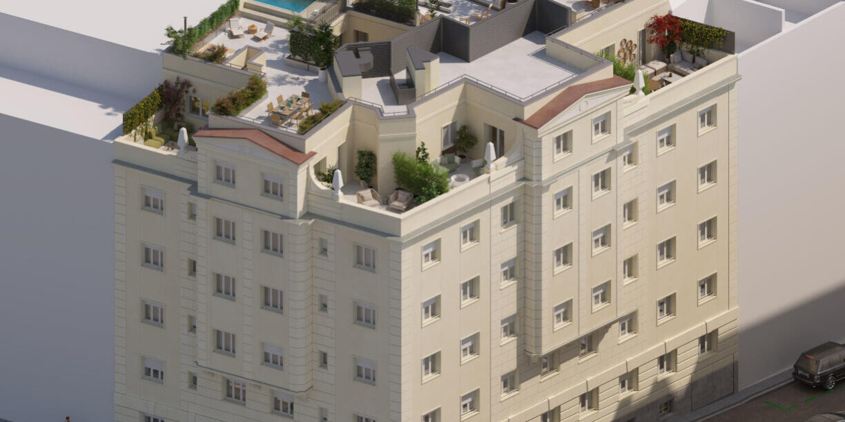 ARCHIMIA_ESM13_II20_AXONOMETRICA Representación del proyecto Debod Homes, la mejor vivienda de lujo en madrid centro